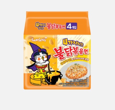 Quattro Cheese Buldak Hot Chicken Stir-Fried Ramen 145g x 4 pack