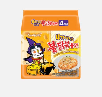 Quattro Cheese Buldak Hot Chicken Stir-Fried Ramen 145g x 4 pack - Image 1